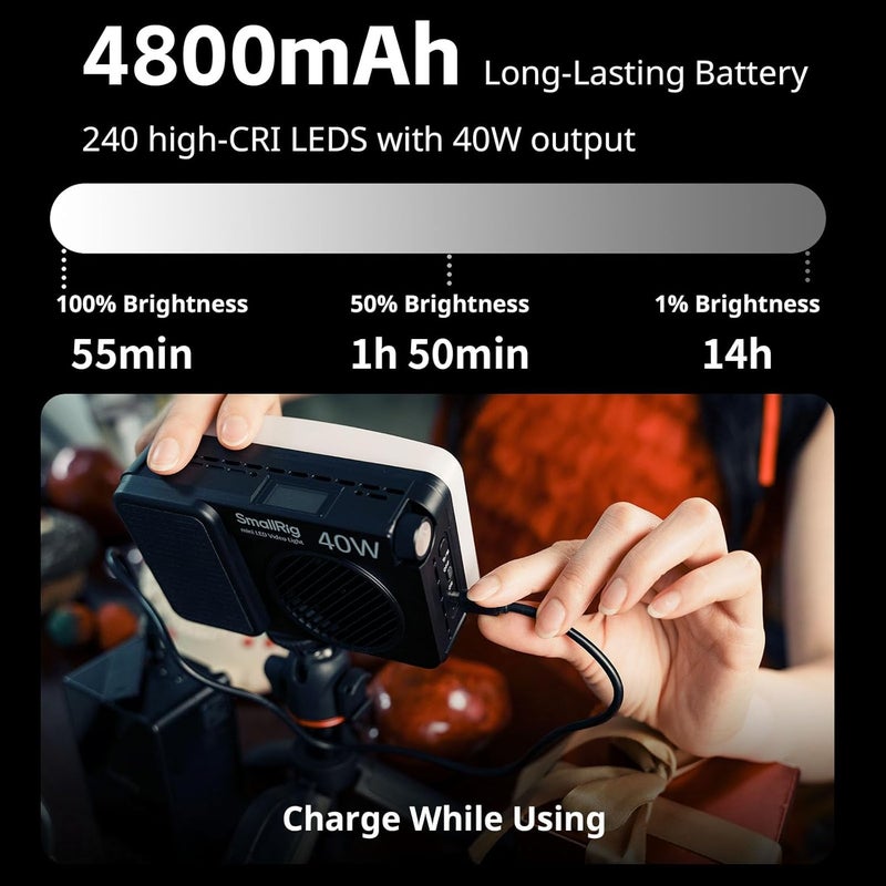 SMALLRIG RM 40C مصباح فيديو LED صغير RGB، بطارية 4800mAh، شاشة LCD، ضوء كاميرا محمول لمبدعي محتوى تيك توك ويوتيوب، هدايا المصورين، 2500K-10000K CRI 96 TLCI 99، قاعدة مغناطيسية - 5359 - Image 3
